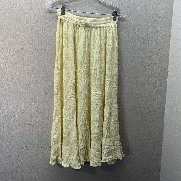 Hampstead Bazaar Maxi Skirt Butter Yellow OS Crinkle Cottagecore Gauze Boho - Picture 5 of 6
